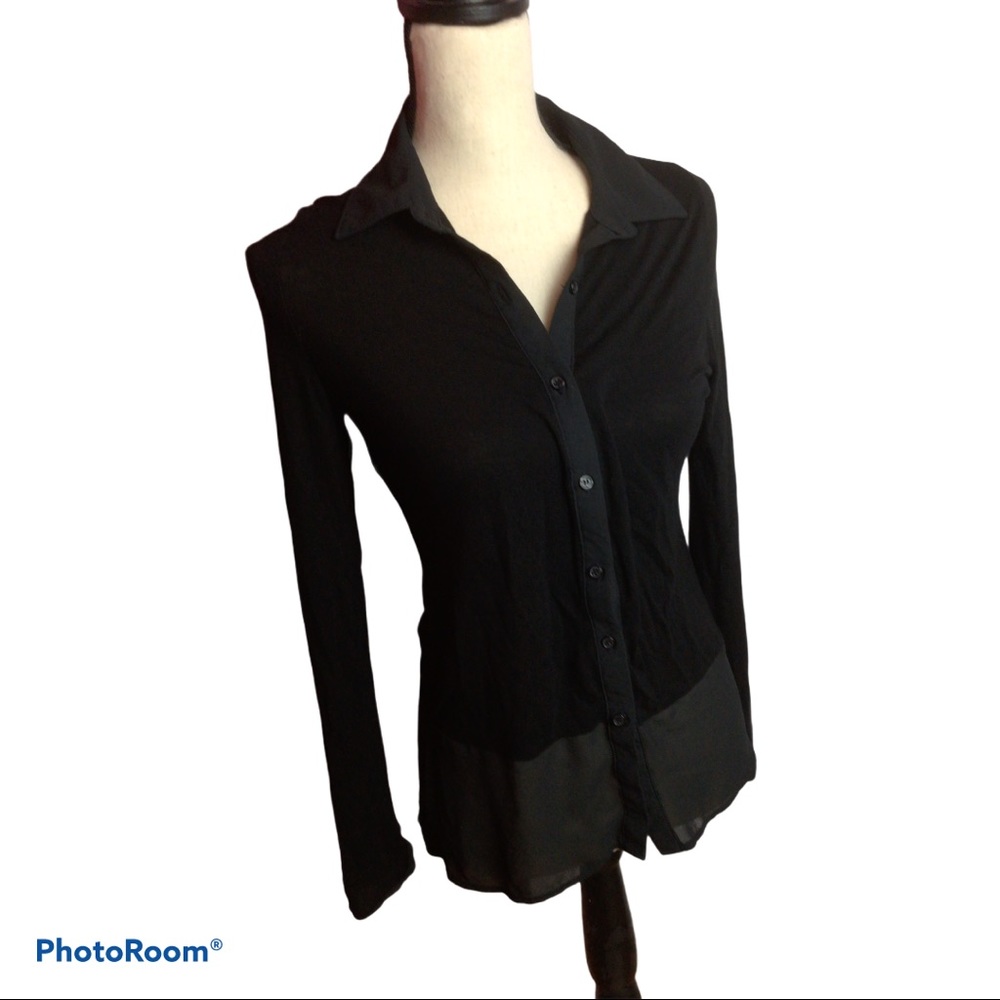 3/$10 *** OLIVE & OAK sheer Shirt top Anthropologie Black XS